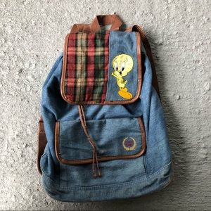 Vintage 90’s Denim Tweety Bird Drawstring Backpack